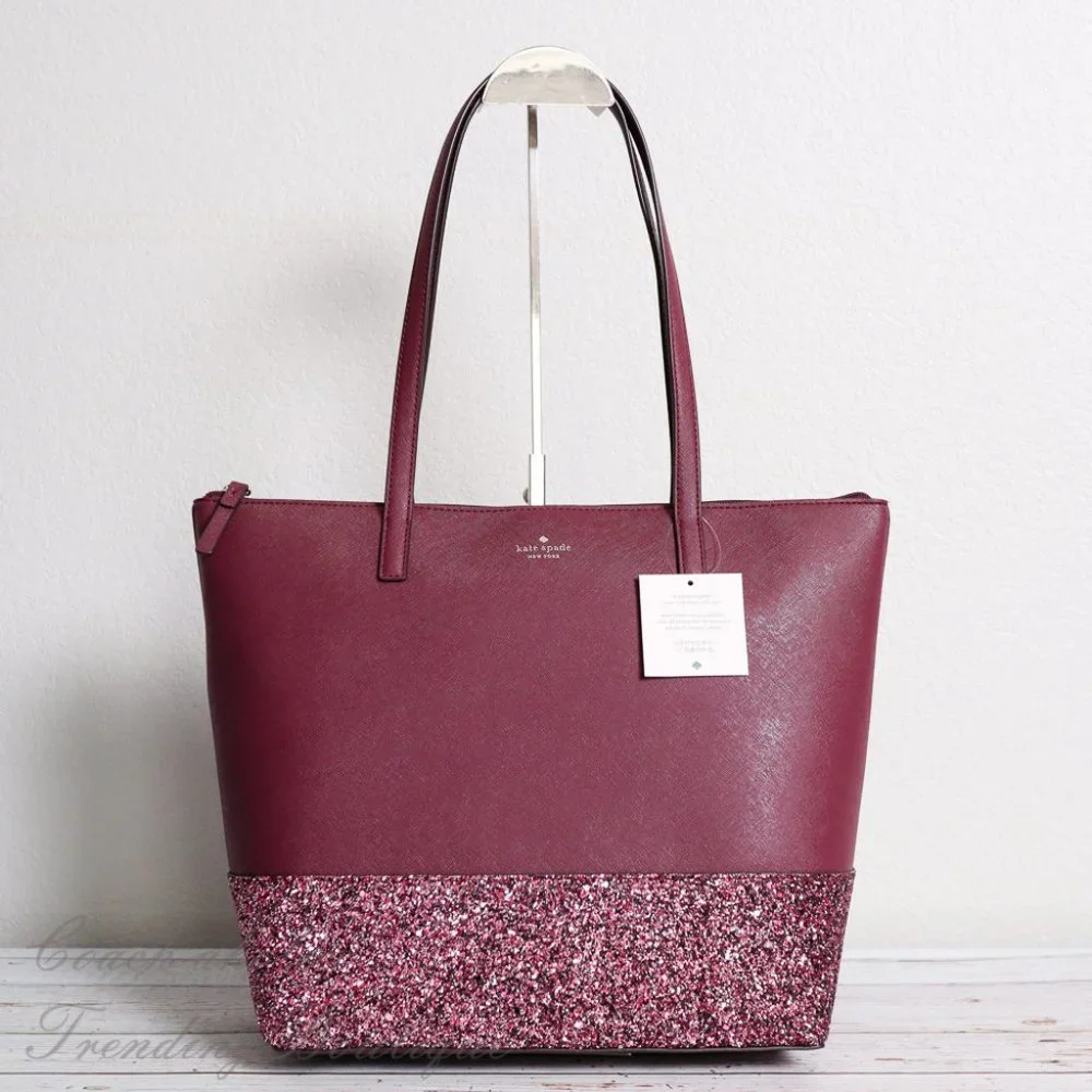 NWT Kate Spade New York Greta Court Glitter Penny Tote in Cherrywood